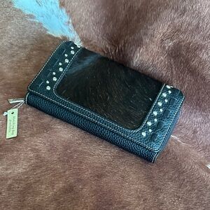 Black Leather Wallet with Stud Accents